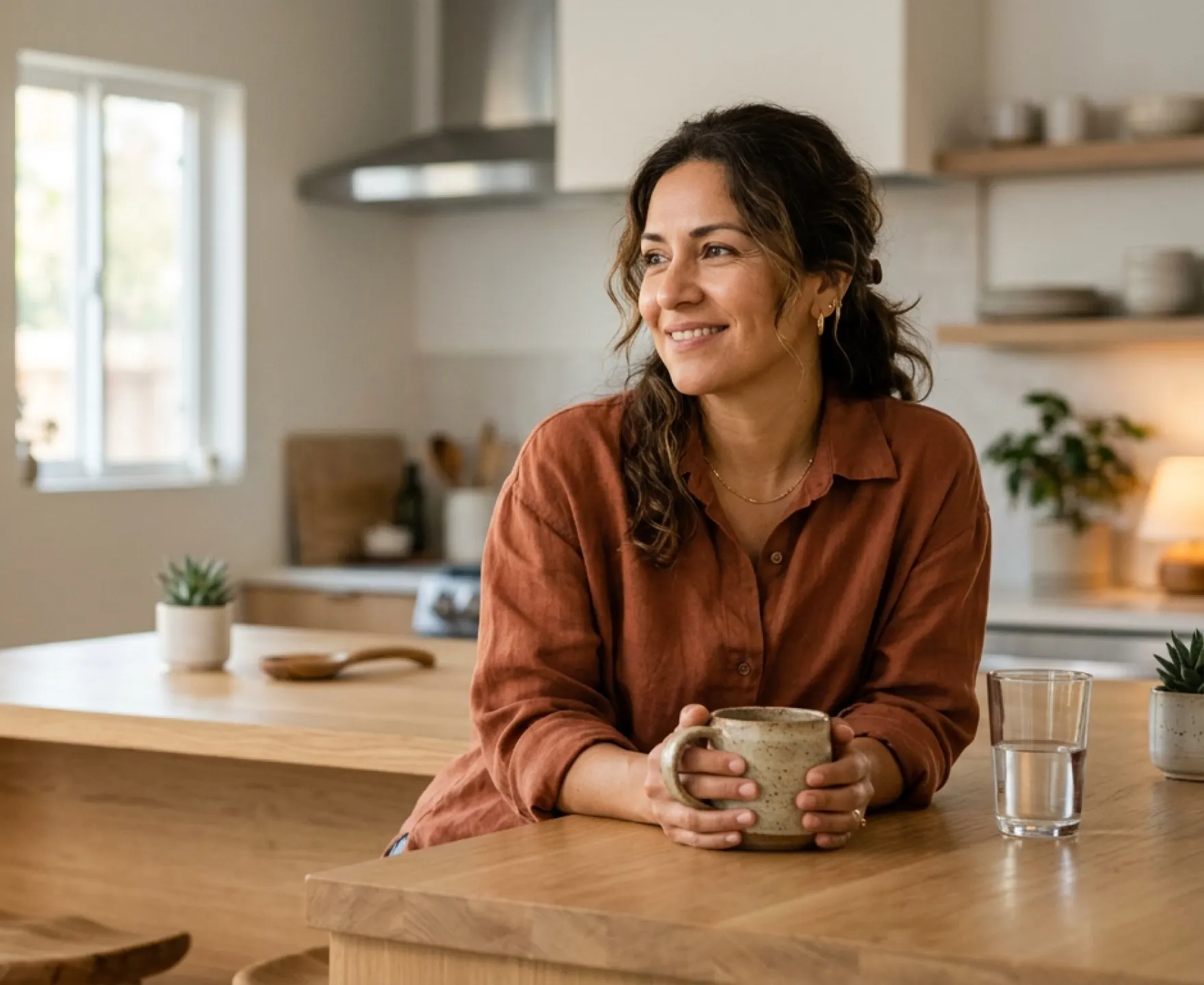 Couple at a kitchen table looking at a tablet together